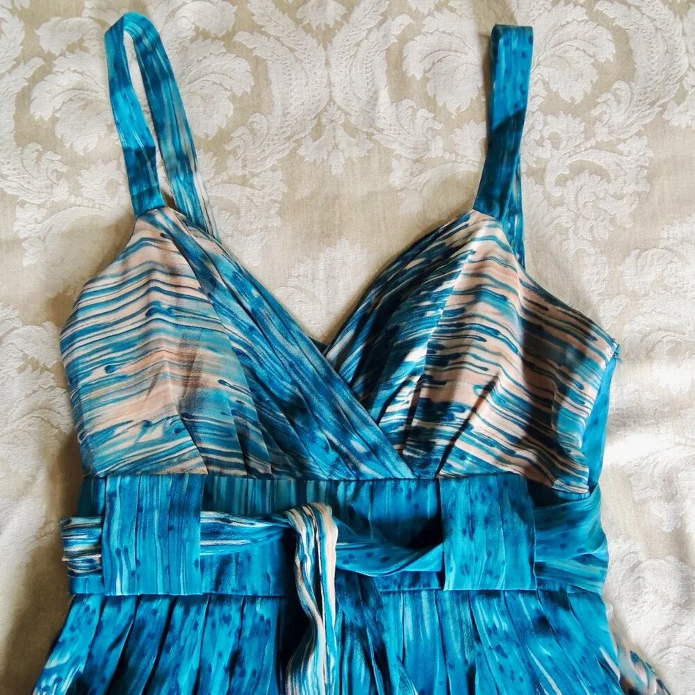 Anthro Lil Blue & Peach Caballo Falls 100% Silk Dress 4 - Picture 8 of 14
